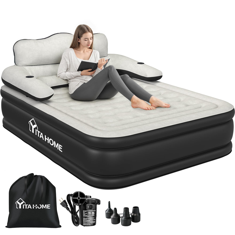 YITAHOME queen air mattress with headboard for added sleep support