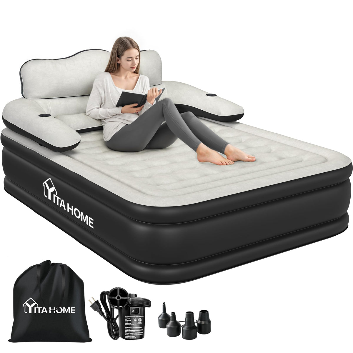 YITAHOME queen air mattress with headboard for added sleep support