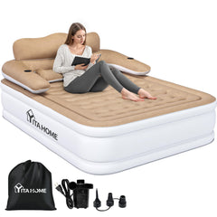 YITAHOME queen air mattress with headboard offers added back support for guests