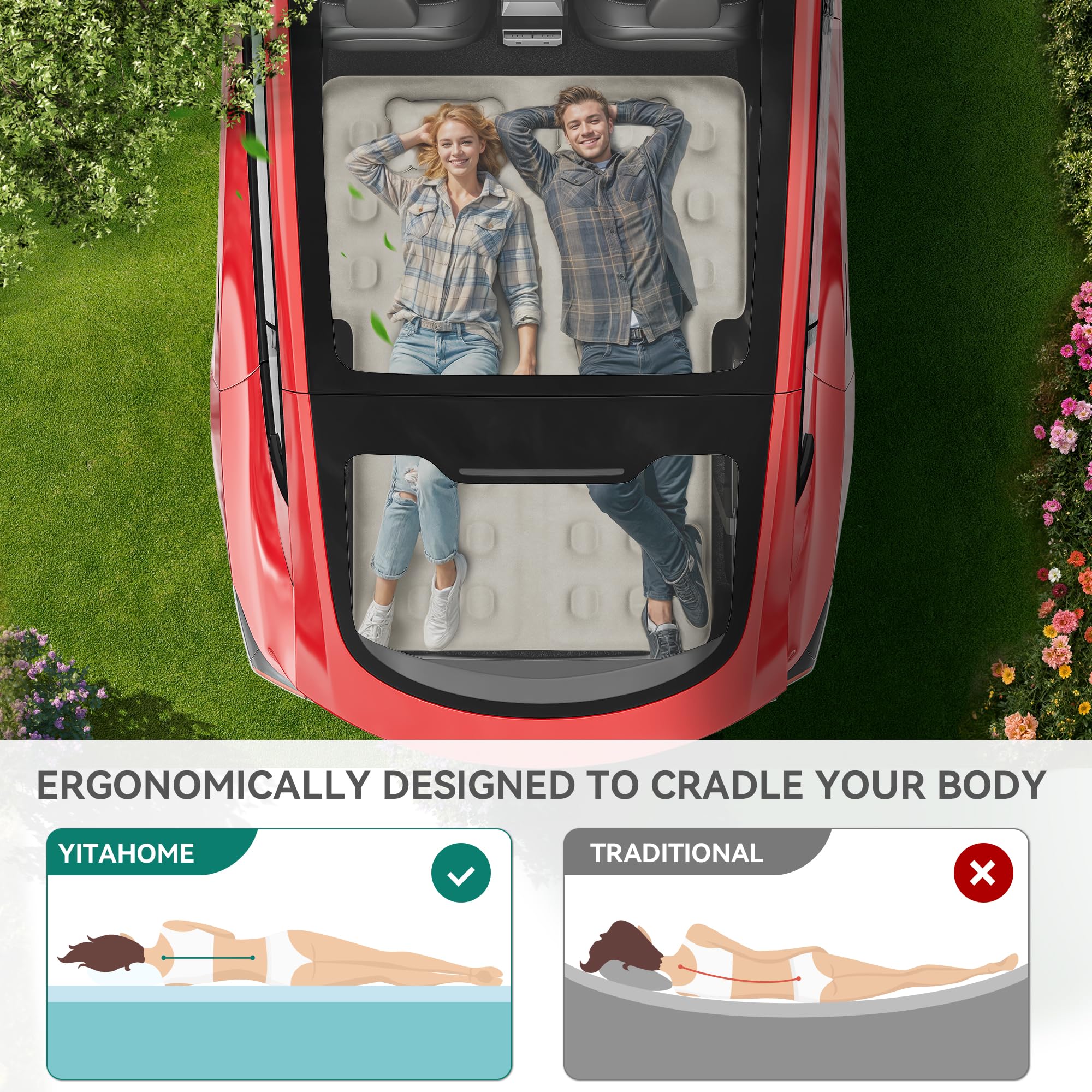 YITAHOME SUV air mattress soft PVC flocked fabric provides breathable, skin-friendly comfort