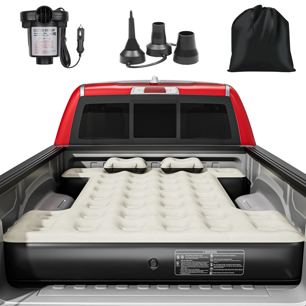 YITAHOME truck bed air mattress setup in a short bed pickup for roomy comfort
