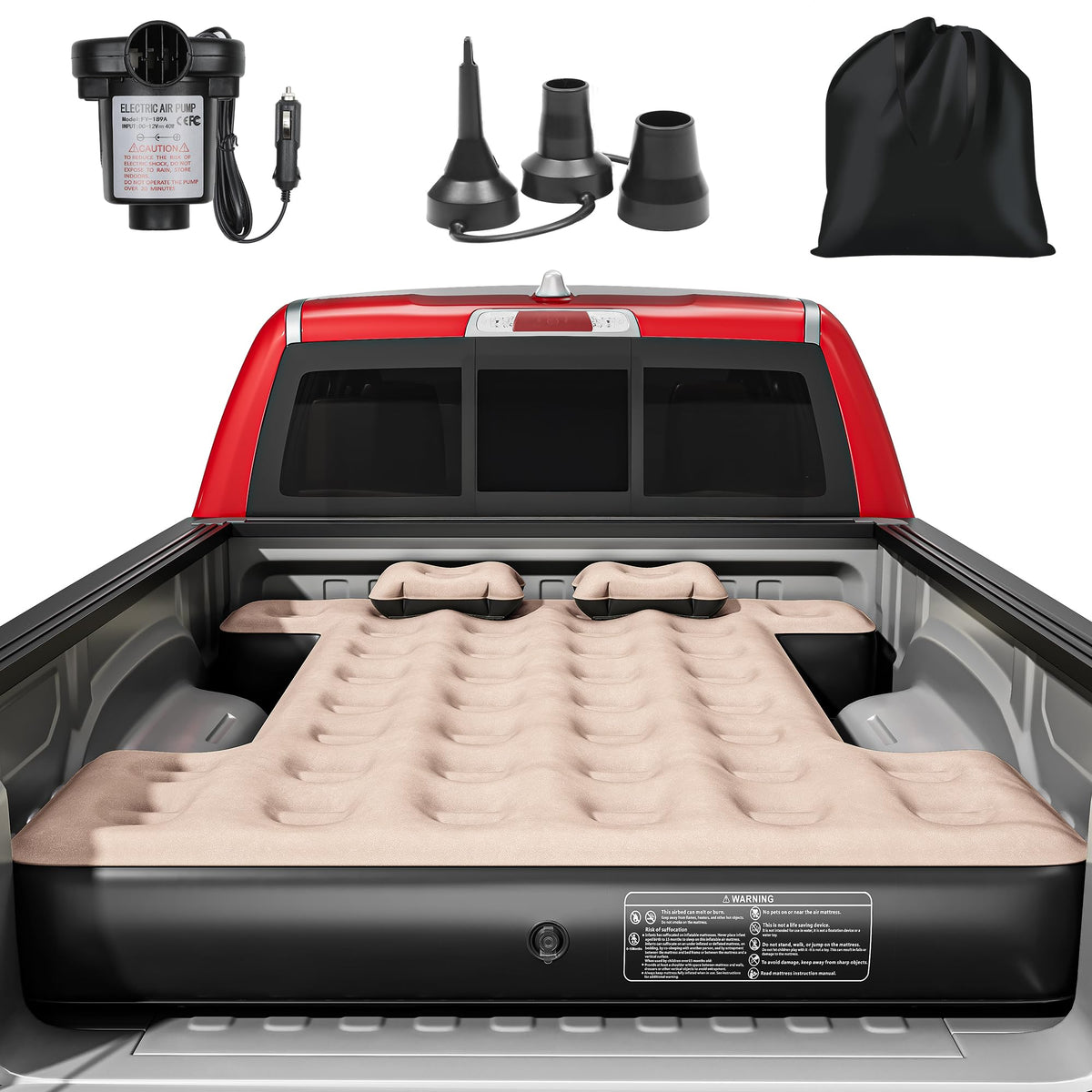 YITAHOME truck bed air mattress setup for easy camping comfort in a short bed