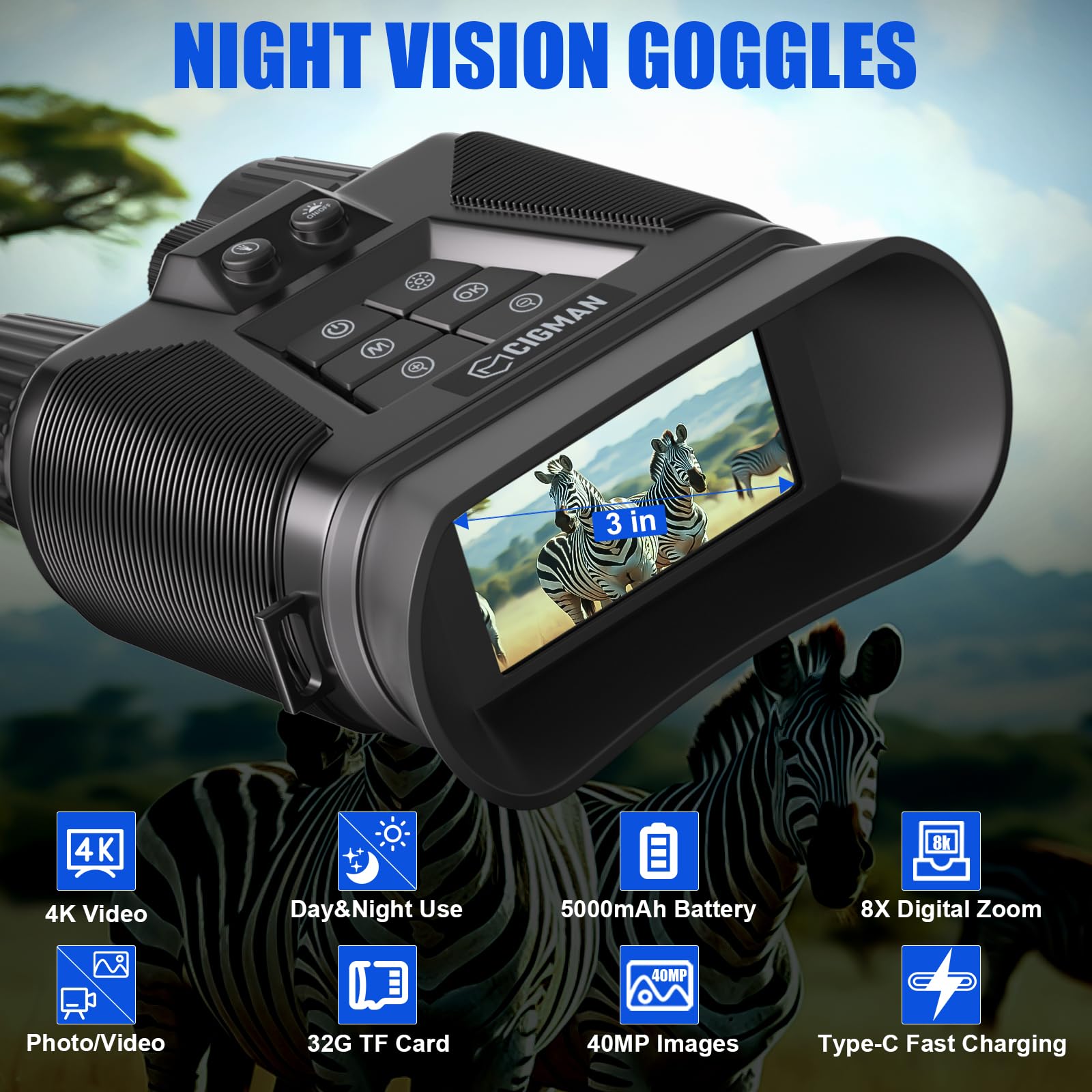 YKSLEMON Night Vision Binoculars capture crisp 4K video and 40MP stills in low light.