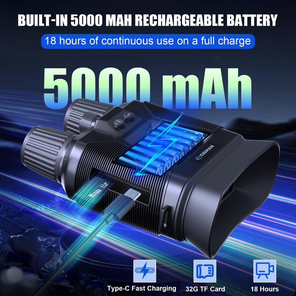 YKSLEMON Night Vision Binoculars include a 32GB storage card for saves and quick transfers.