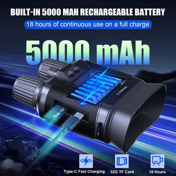 YKSLEMON Night Vision Binoculars include a 32GB storage card for saves and quick transfers.
