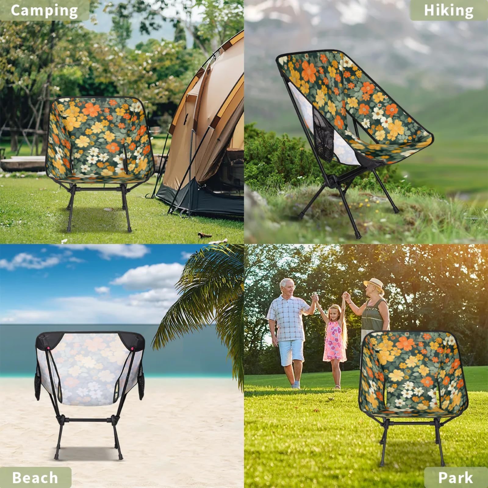 YLYNIU floral-pattern camping chair showcasing a portable, compact design.