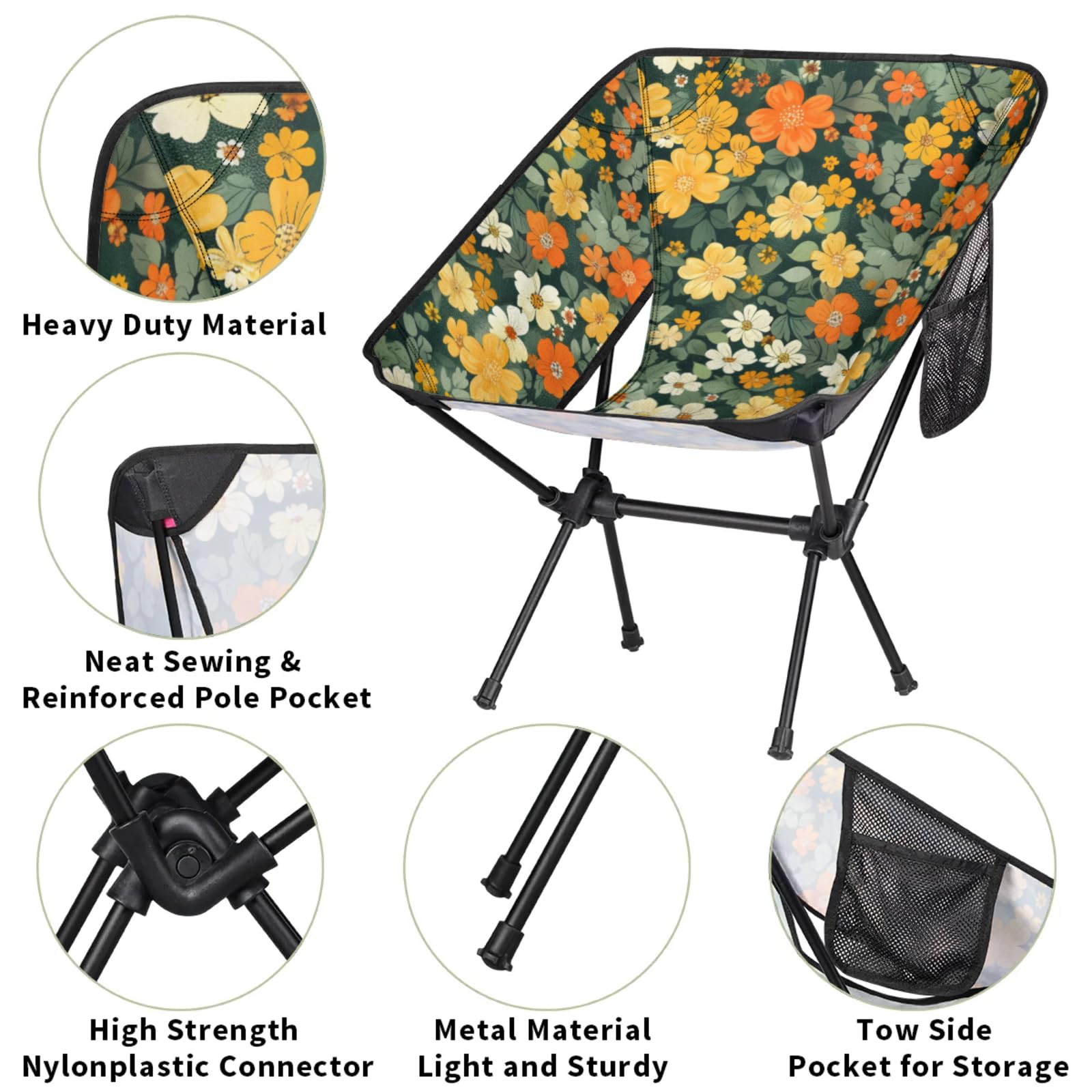 YLYNIU flowers green pattern outdoor chair ready for camping, fishing, or picnics.