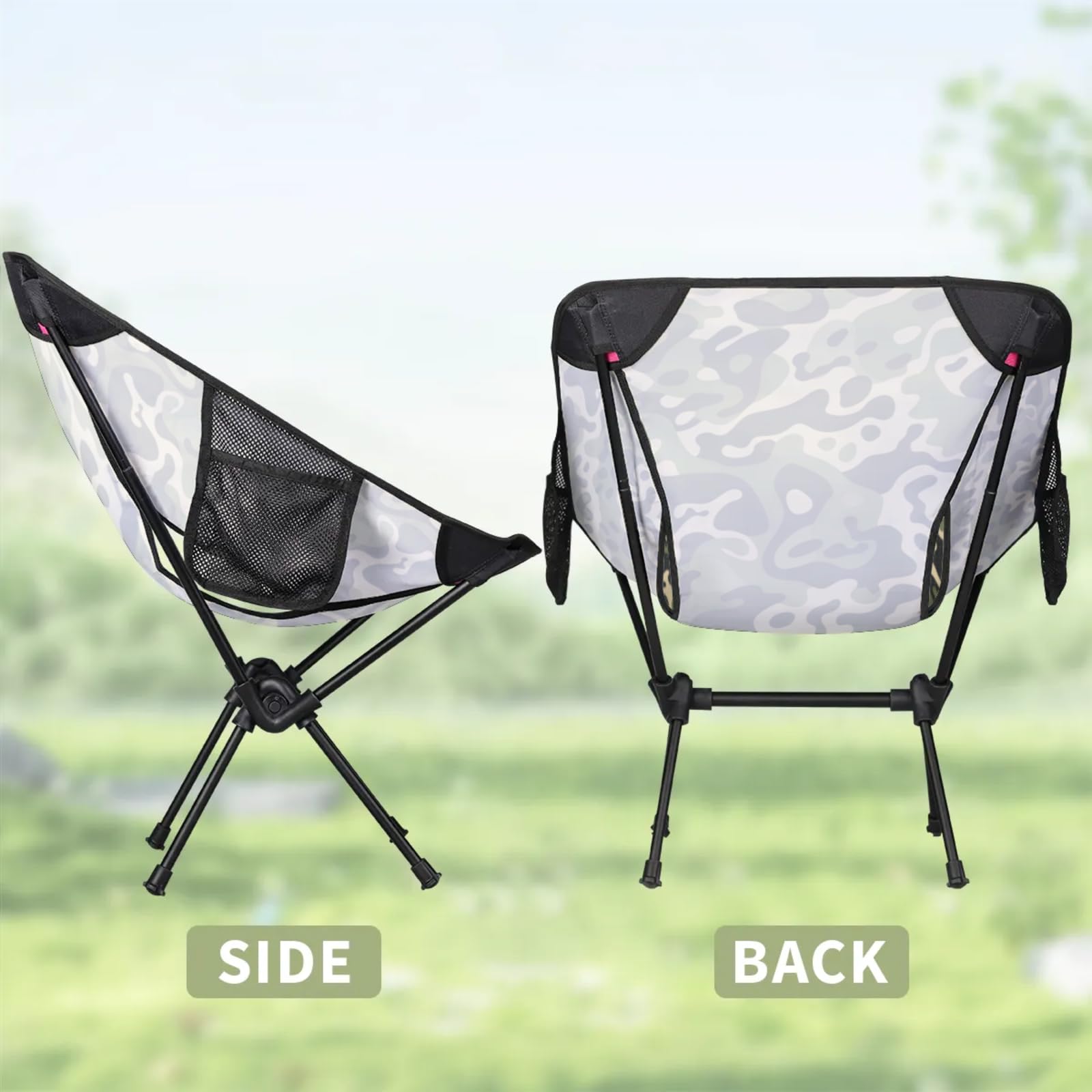YLYNIU portable camping chair camouflage closeup highlights rugged fabric for outdoor use