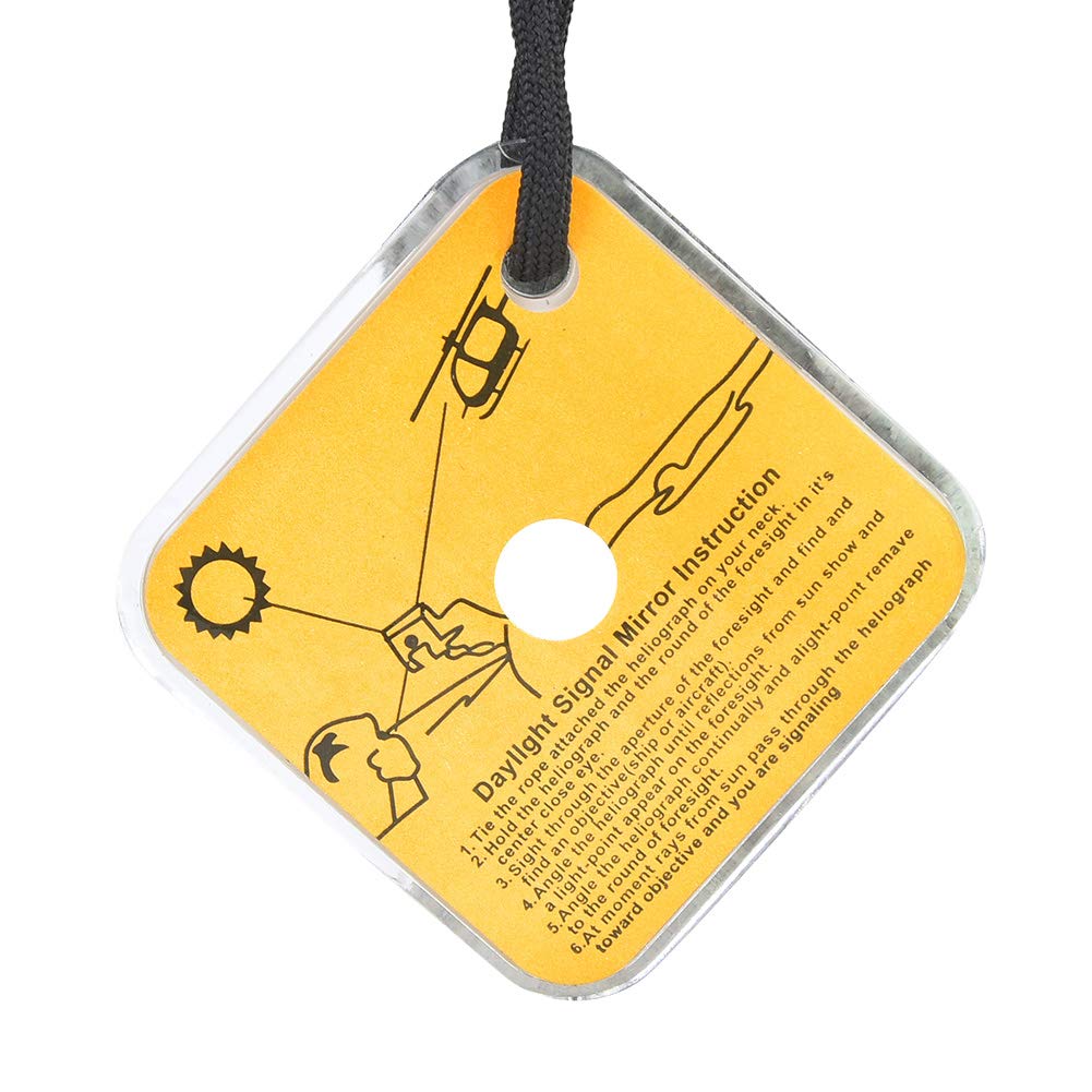 Ymiko emergency signaling mirror suited for camping, boating, and outdoor activities.