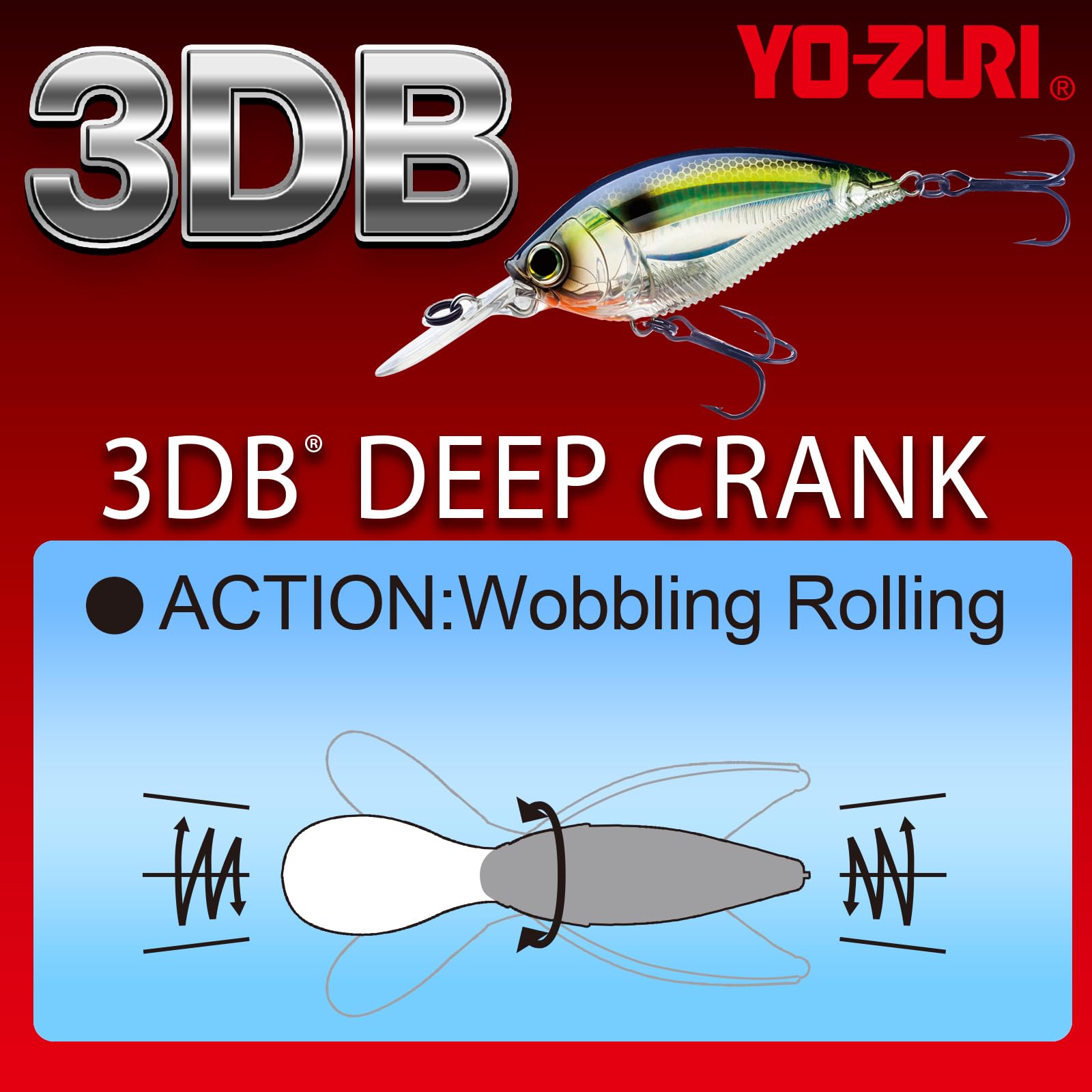 Yo-Zuri 3DB black nickel hooks enhance durability and hookups.