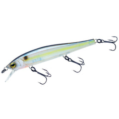 Yo-Zuri 3DB Jerkbait 110 Ghost Sexy Shad suspends with lifelike minnow shimmer for pause retrieves.