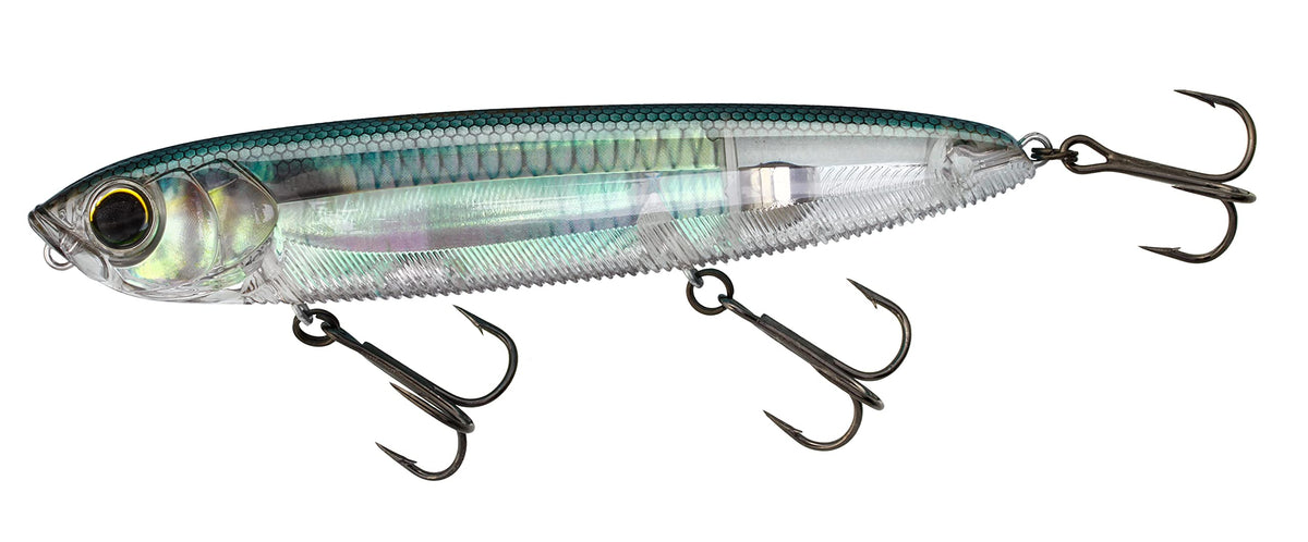 Yo-Zuri 3DB Pencil Real Gizzard Shad lure glides with lifelike topwater action.