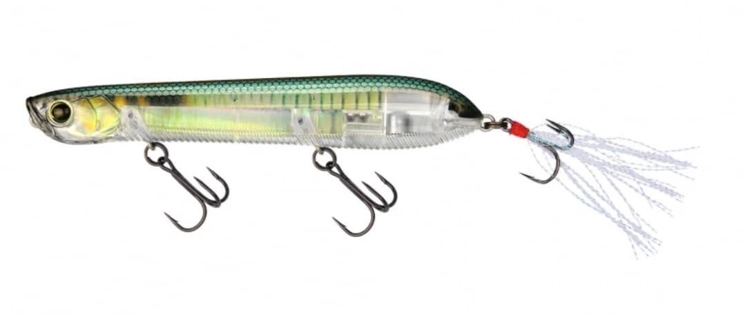 Yo-Zuri 3DB Pencil Popper 110mm front view shows prism reflections attracting surface fish.