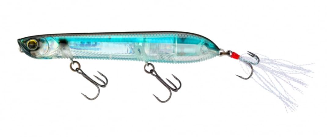 Yo-Zuri 3DB Pencil Popper 110mm cupped mouth spitting water to draw strikes.