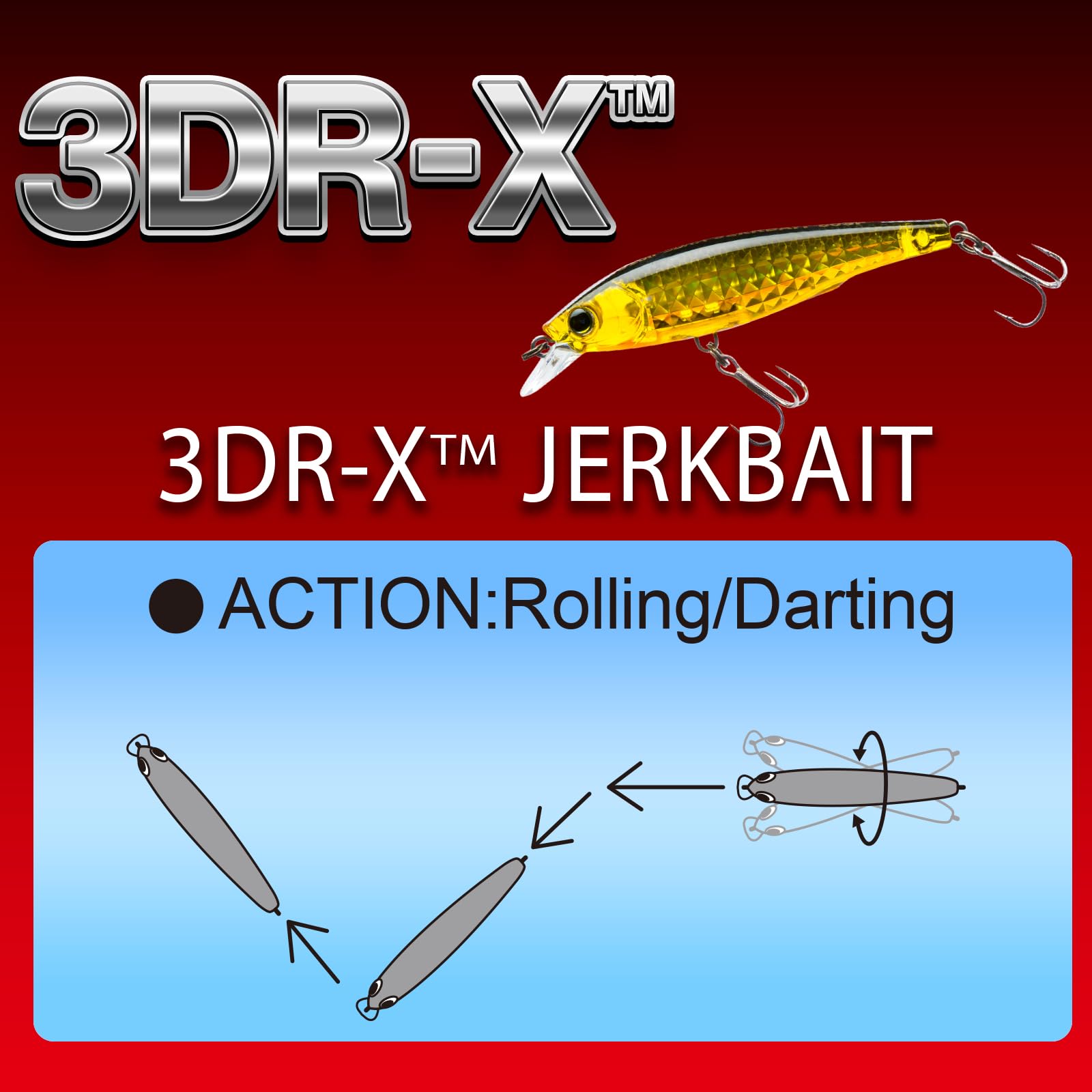 Yo-Zuri 3DR-X Jerk Bait diving angle demonstrates quick darts and pauses