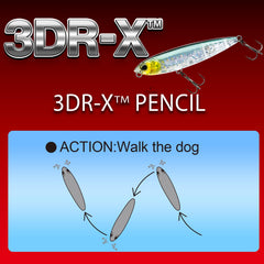 Yo-Zuri 3DR-X Pencil walking bait design delivers natural water action.