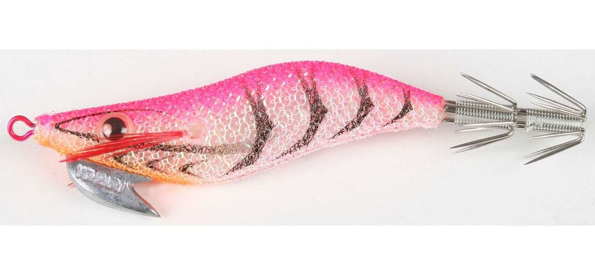 Yo-Zuri Auri-Q squid jig in luminous pink, glow-ready lure for night squid fishing