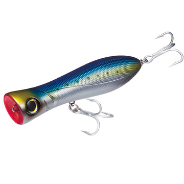 Yo-Zuri Bull Pop lure front view with chrome sardine finish for visible surface commotion
