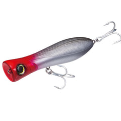 Yo-Zuri Bull Popper front view with red head for high visibility in shore surf casting.