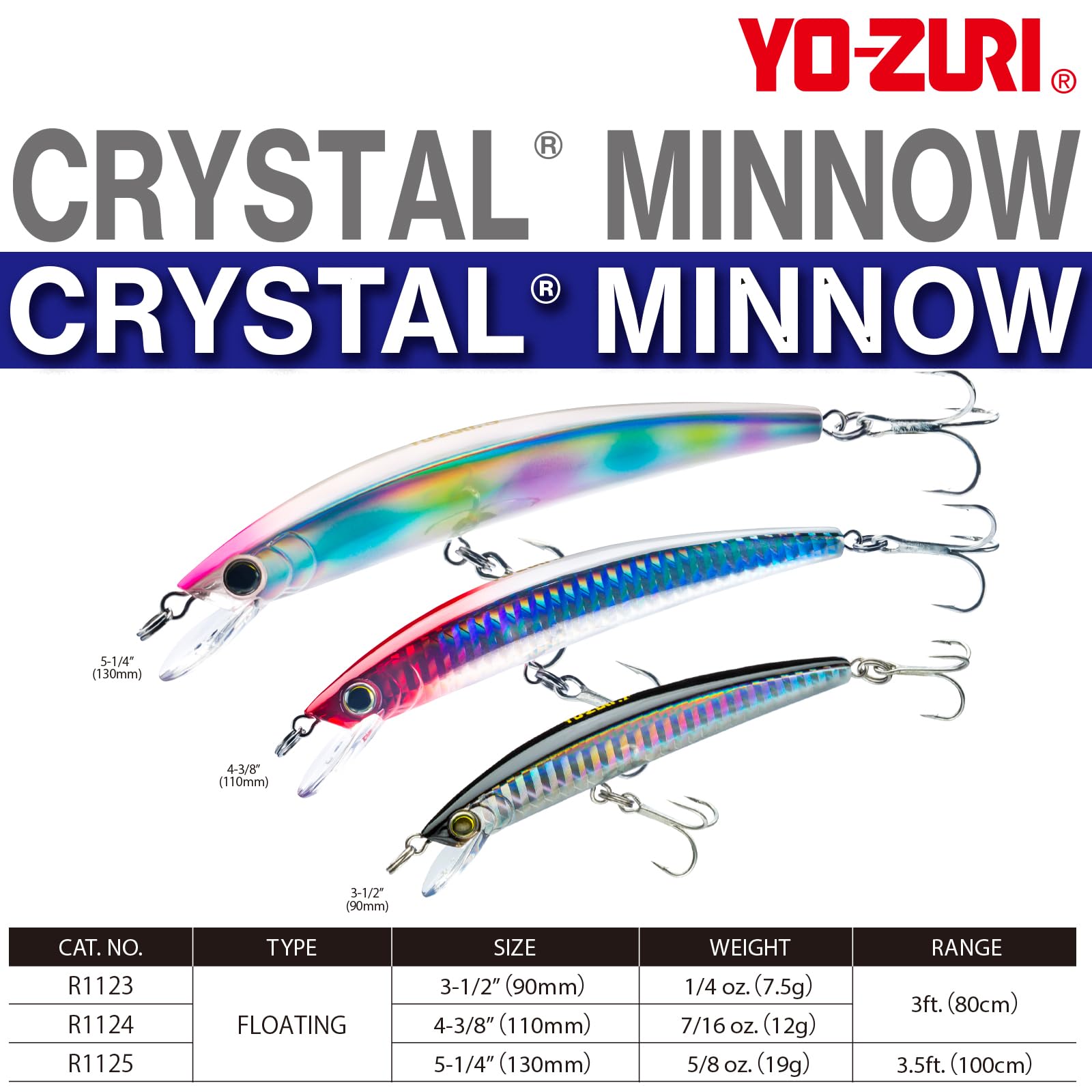 Yo-Zuri Crystal Minnow features lifelike gill plates for a realistic underwater profile.