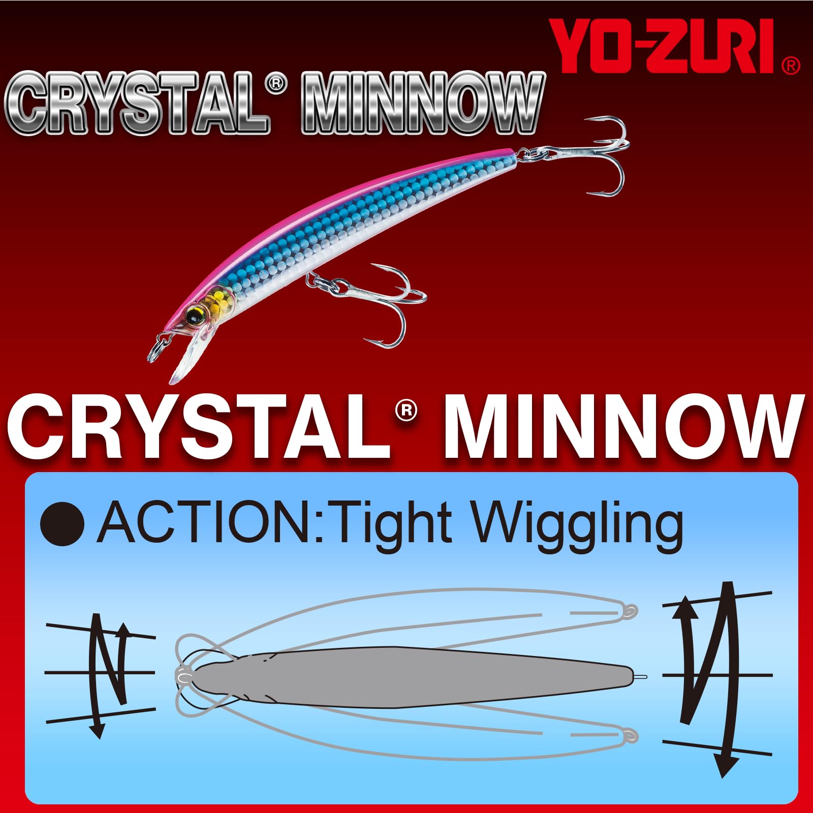 Yo-Zuri Crystal Minnow prism finish creates brilliant reflections to attract game fish.
