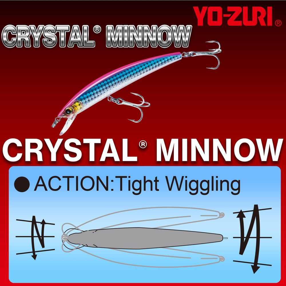 Yo-Zuri Crystal Minnow prism finish creates brilliant reflections to attract game fish.