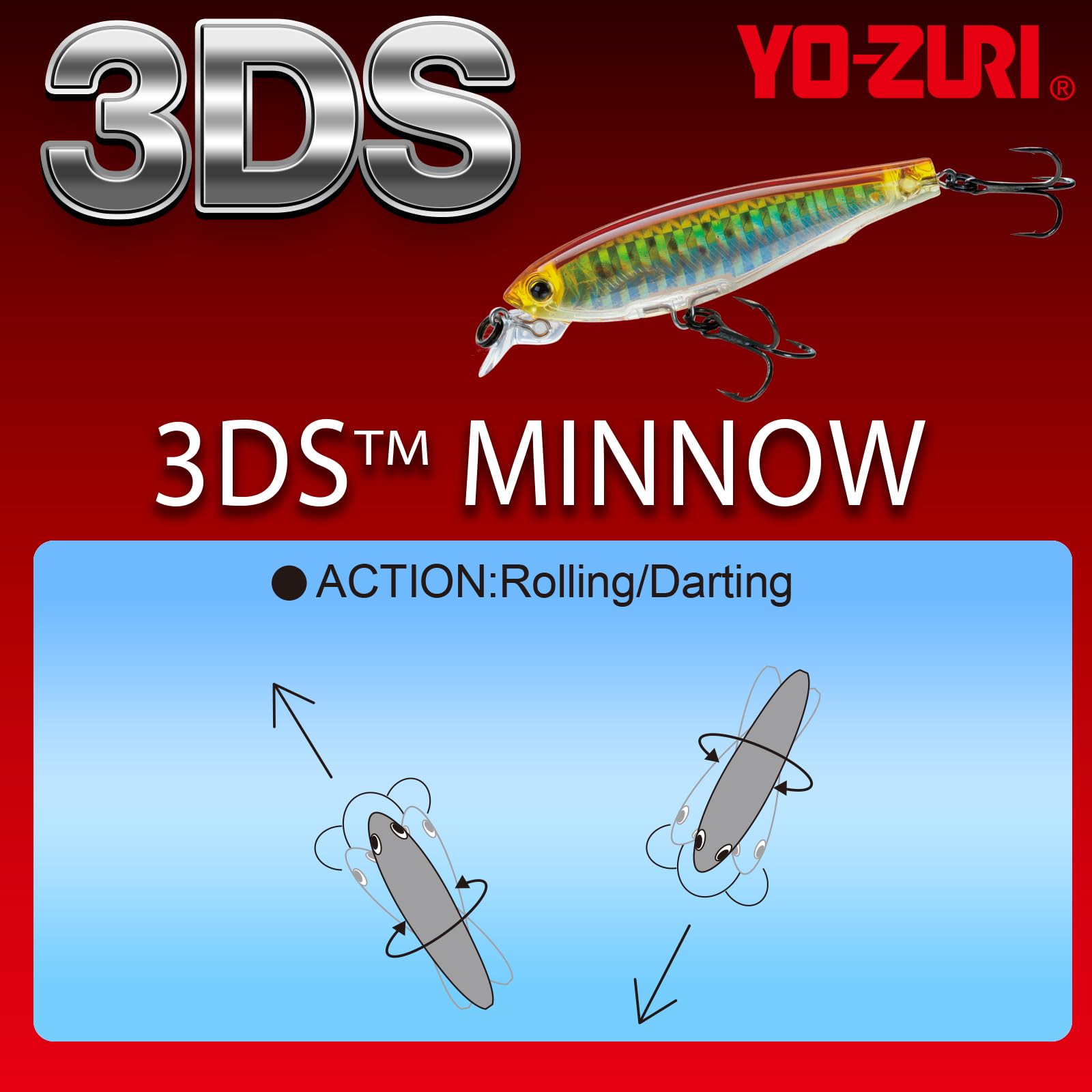 Yo-Zuri F1135 HBS 3DS Minnow 3D prism finish adds flash in clear water.