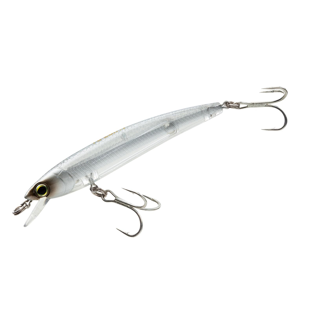 Yo-Zuri F1163-TGLM Pins Minnow front view, versatile lure for casting and shallow-water trolling.