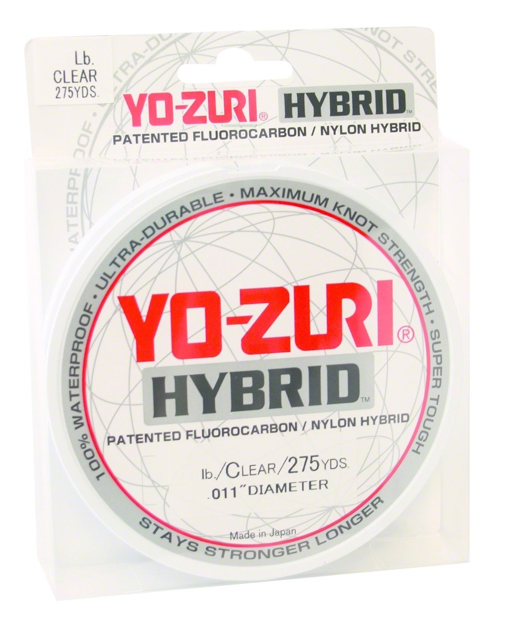 Yo-Zuri Hybrid spool close-up highlights strong, sensitive nylon-fluorocarbon blend for feel.