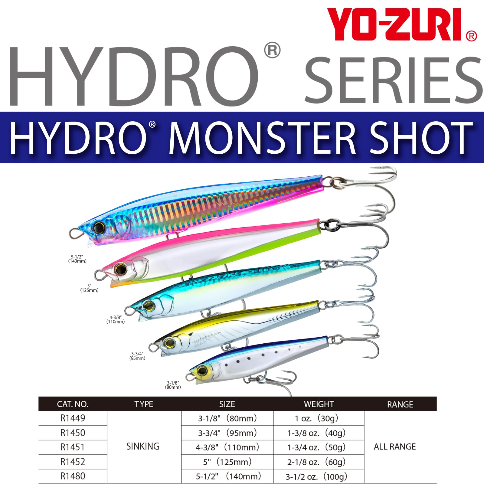Yo-Zuri Hydro Monster Shot Sardine 80mm side profile, heavy weight for deep water