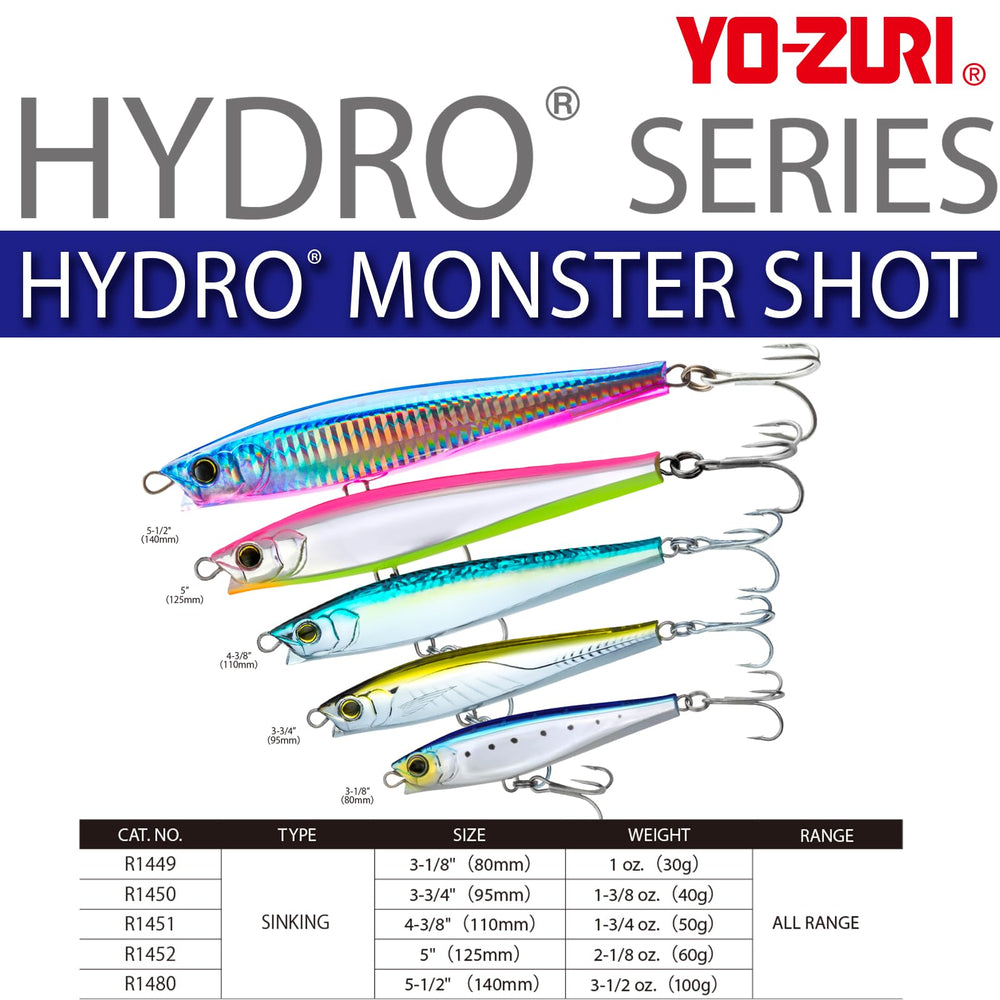 Yo-Zuri Hydro Monster Shot Sardine 80mm side profile, heavy weight for deep water