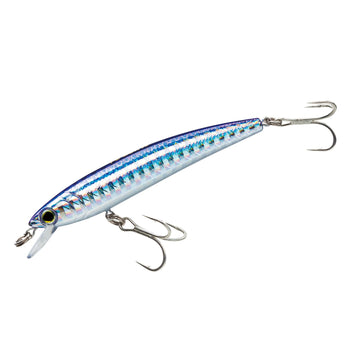 Yo-Zuri Pins Minnow floating 70mm silver blue front view for precise shallow-water casting