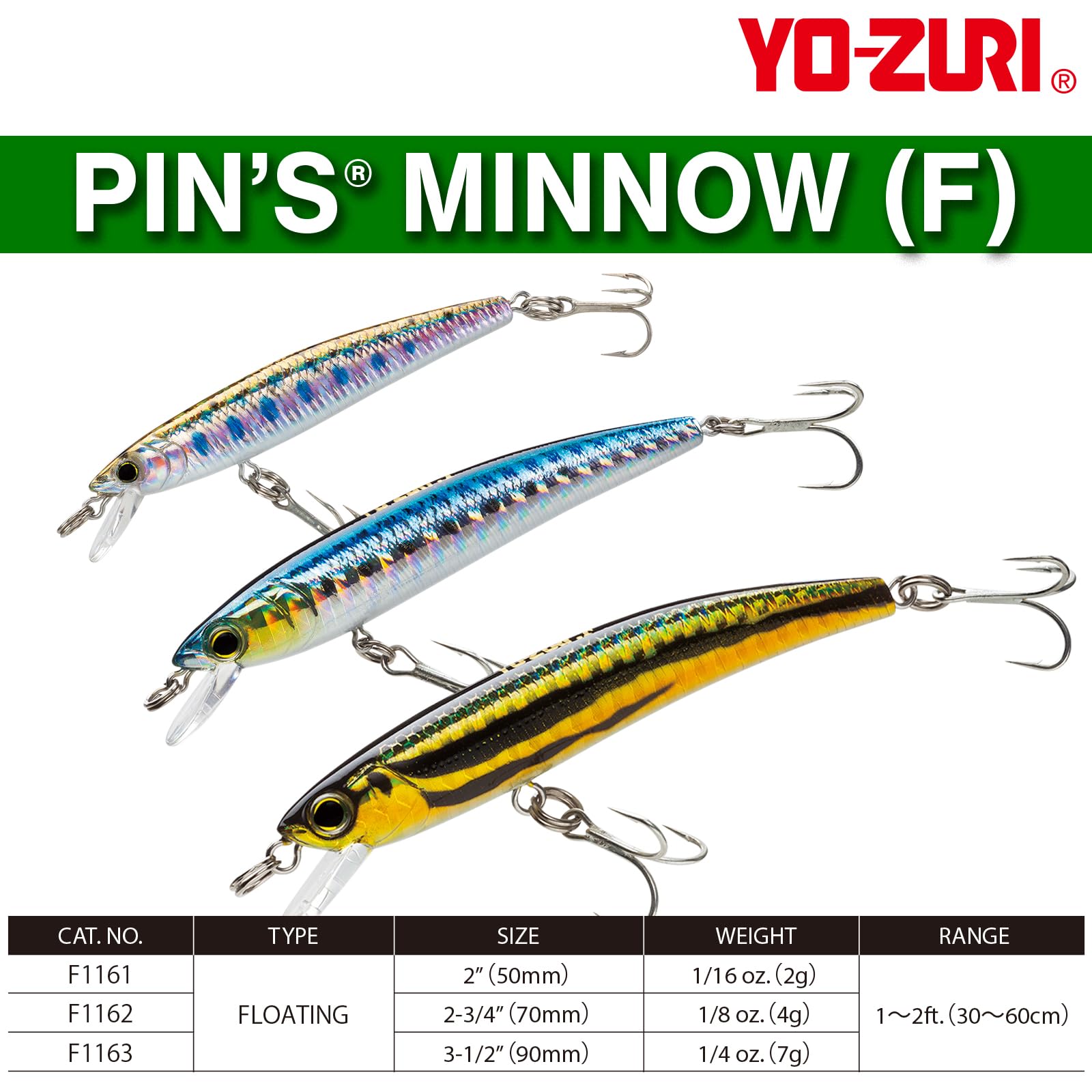 Yo-Zuri Pins Minnow Floating Diver Lure close-up highlighting the ABS lip for precise casts.