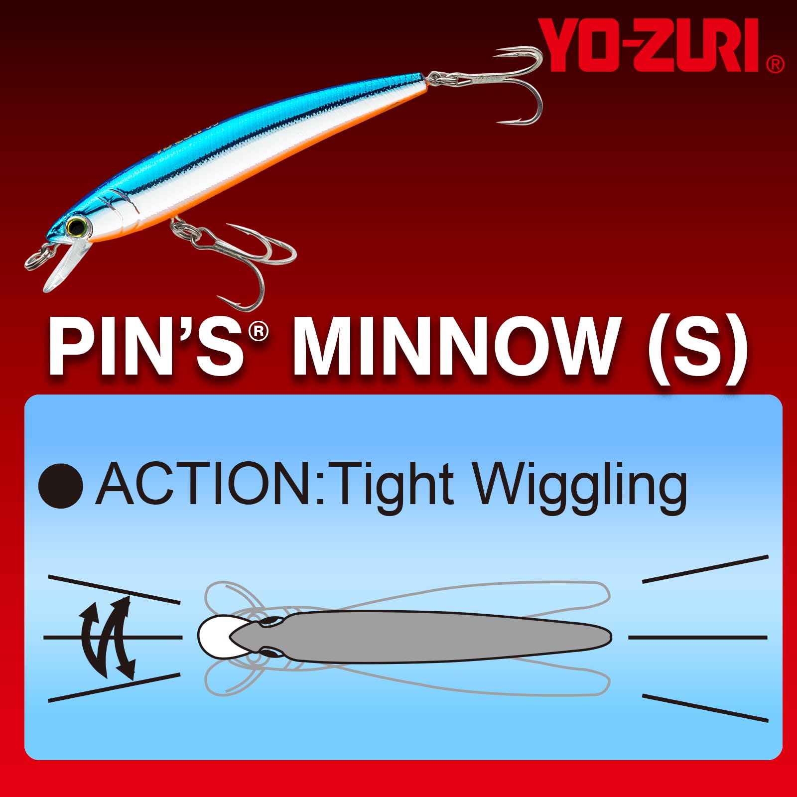 Yo-Zuri Pins Minnow in-water action attracts strikes in shallow water.