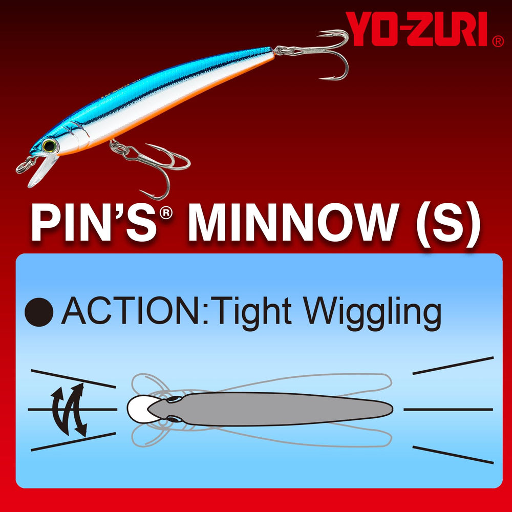 Yo-Zuri Pins Minnow in-water action attracts strikes in shallow water.
