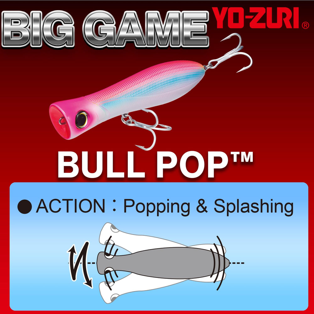 Yo-Zuri Bull Pop with 3x treble hooks for solid hookups