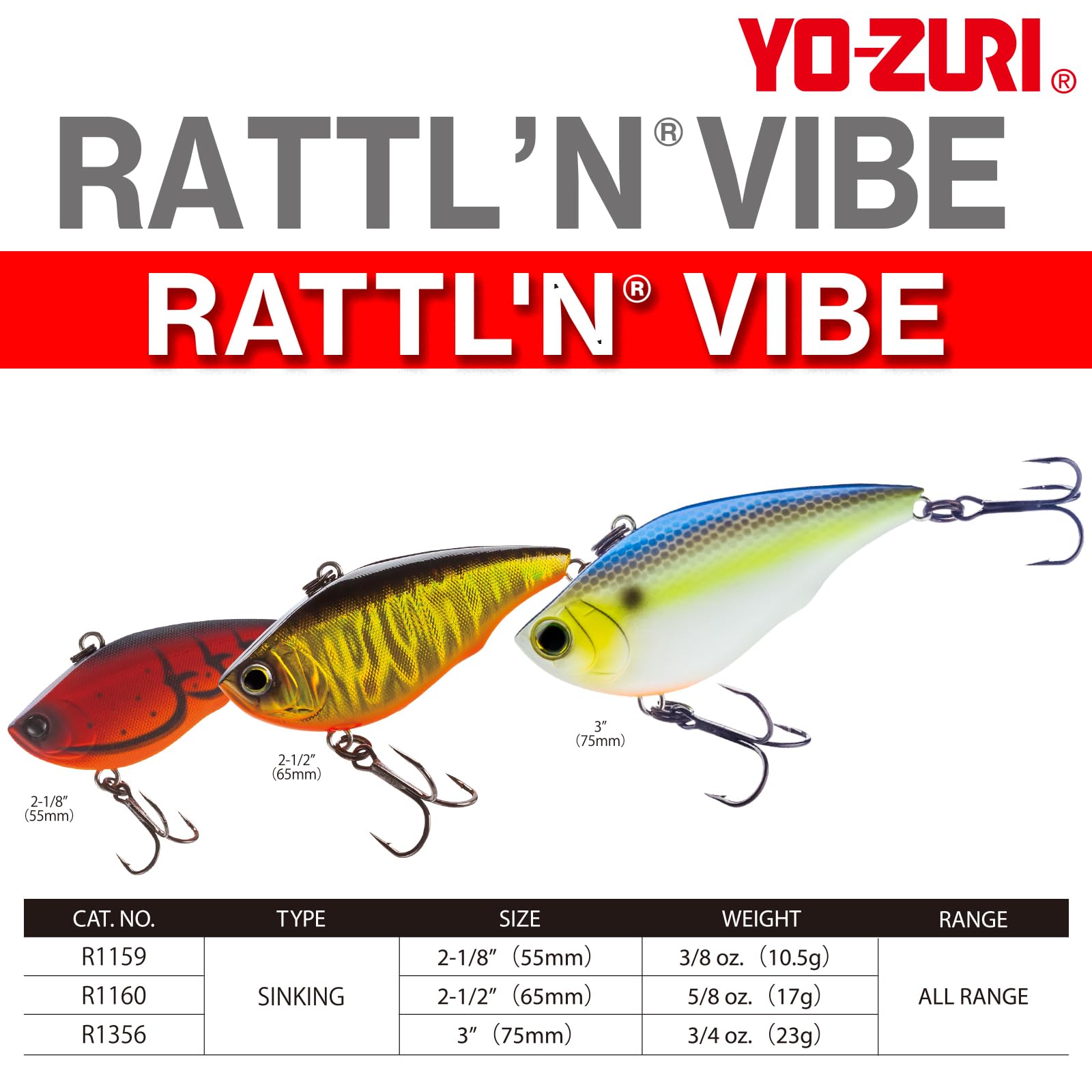 Yo-Zuri R1159-GT Rattl'N Vibe lure back view, green-silver finish shows balanced fall