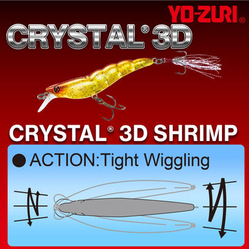 Glow patterns on Yo-Zuri crystal 3D shrimp enhance visibility in low light.