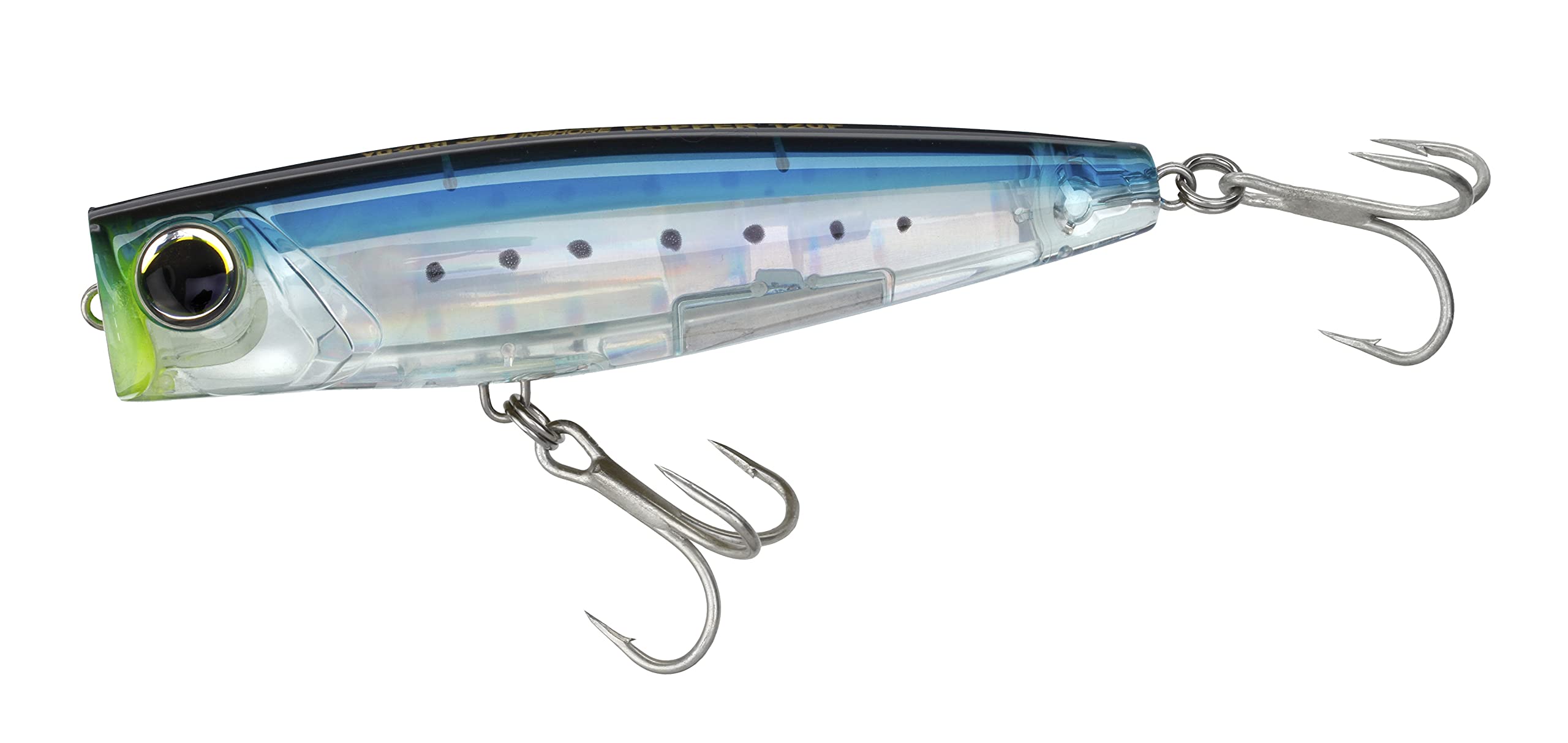 Yo-Zuri R1412-GHIW 3D Inshore Popper in sardine pattern delivering lifelike topwater action.
