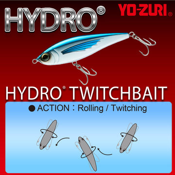 Yo-Zuri Hydro Twitchbait twitch-pause quick-dart action attracts predators.