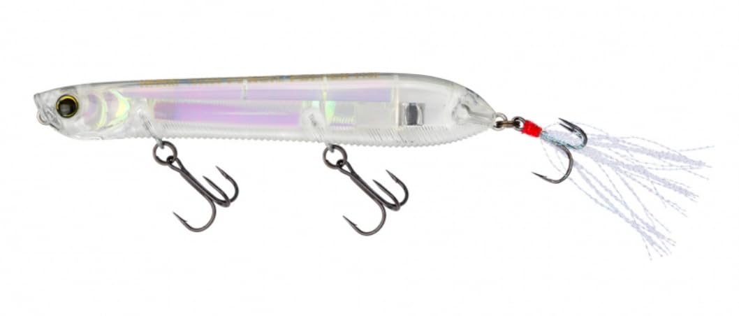 Yo-Zuri 3DB Pencil Popper side view in clear demonstrates walk-the-dog action potential