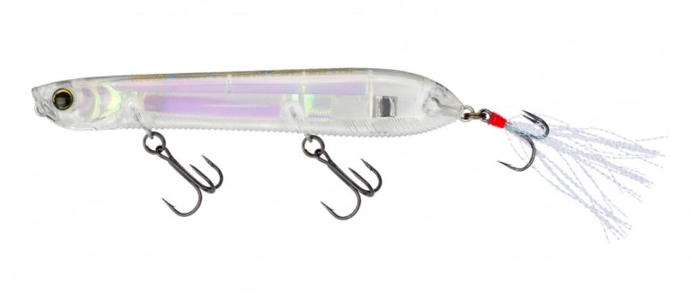 Yo-Zuri 3DB Pencil Popper side view in clear demonstrates walk-the-dog action potential