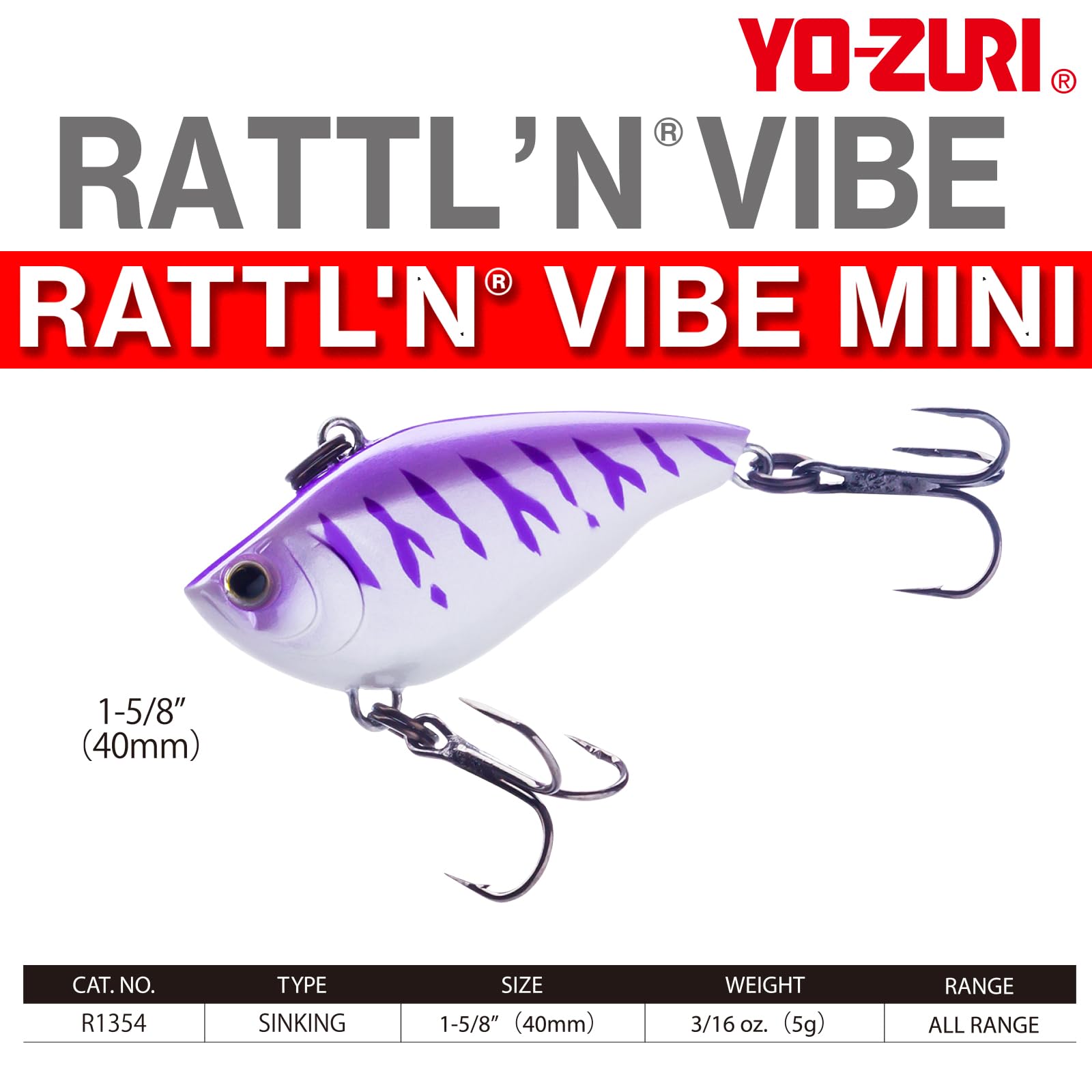 Yo-Zuri RattlN Vibe Mini 40mm blue chrome dive action ideal for vertical jigging and ice fishing.