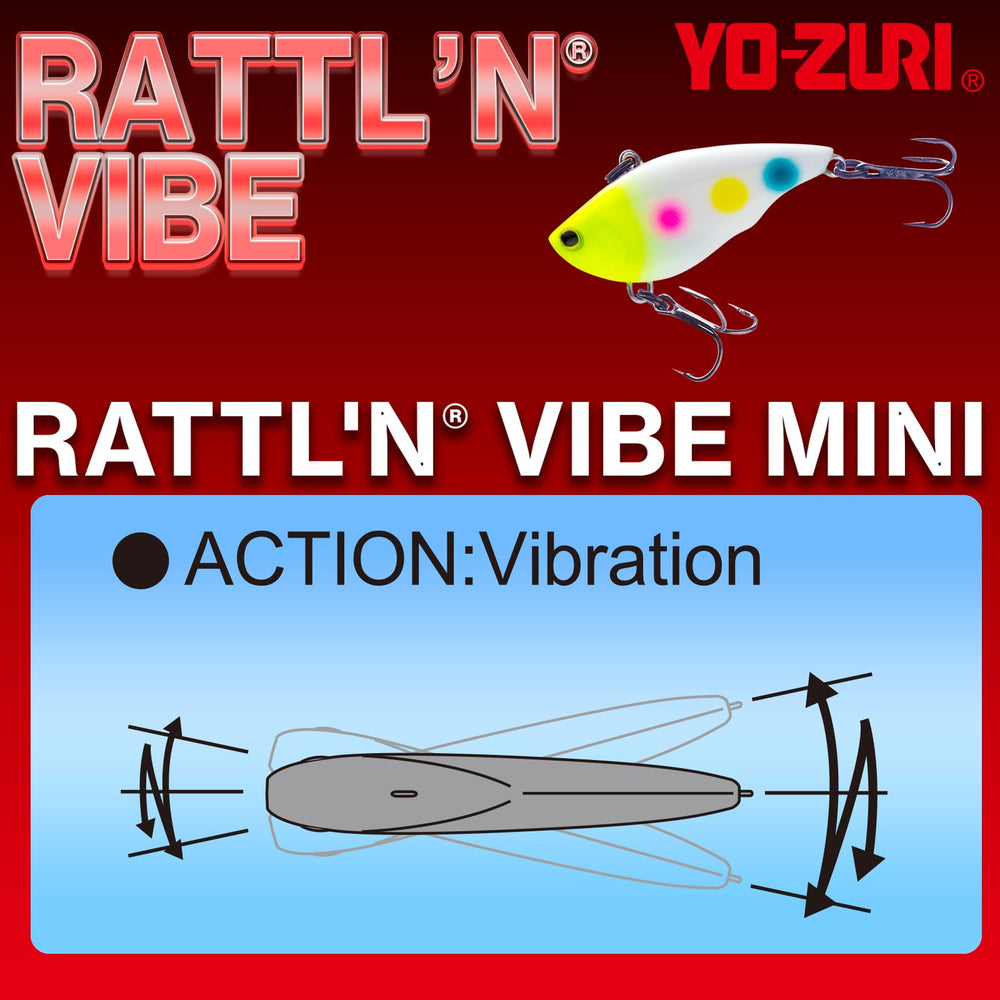 Yo-Zuri RattlN Vibe Mini 40mm blue chrome ice fishing angle with rapid sinking and rattling.