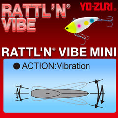 Yo-Zuri RattlN Vibe Mini 40mm blue chrome ice fishing angle with rapid sinking and rattling.