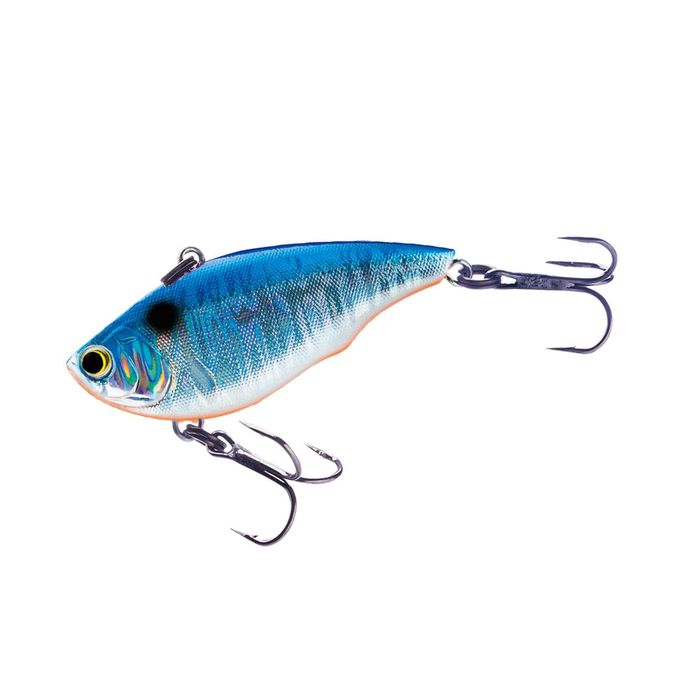 Yo-Zuri RattlN Vibe Mini 40mm blue chrome side view showing compact wobble for panfish.