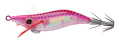 Yo-Zuri Squid Mini Aurora Jig in luminous pink glows to attract squid in low light