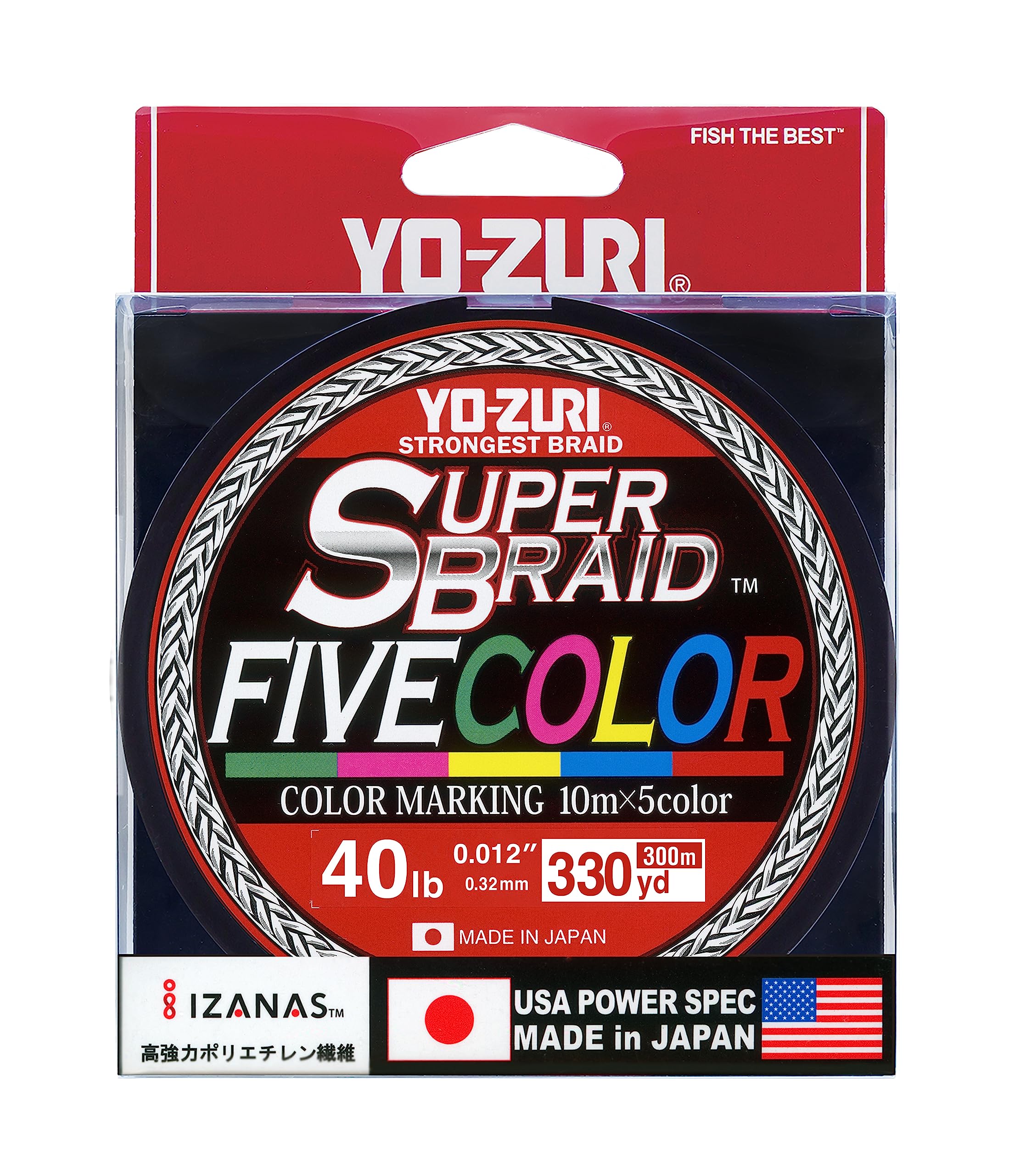 Yo-Zuri Super Braid 5 Color Pattern on 330 yd spool enables precise jigging with metered color changes
