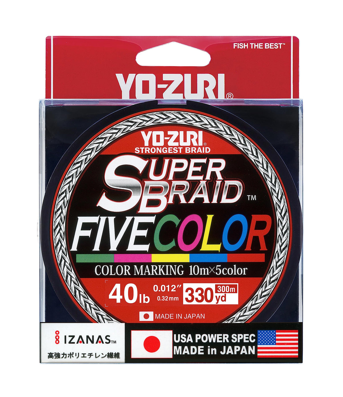 Yo-Zuri Super Braid 5 Color Pattern on 330 yd spool enables precise jigging with metered color changes