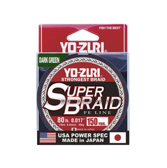 Yo-Zuri Superbraid 150 yd floating braid in dark green, smooth and strong for versatile fishing